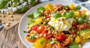 Scopri la freschezza: la tua insalata di pomodori antichi, burrata e pistacchi è un must dell’estate!